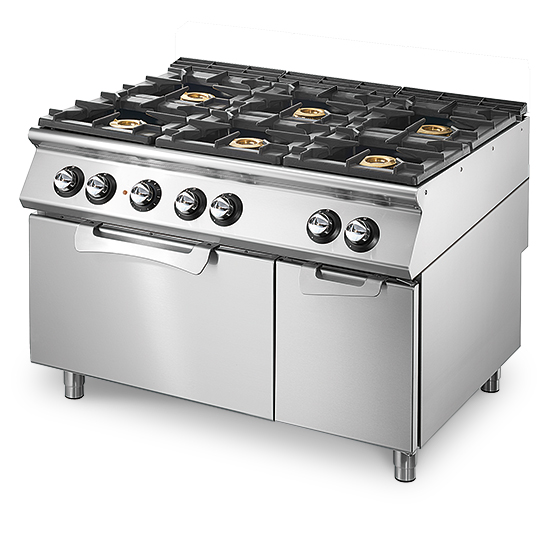VS70120CFGE || 6 BURNERS GAS RANGE ON STATIC ELECTRIC OVEN GN 2/1 AND CLOSED CABINET